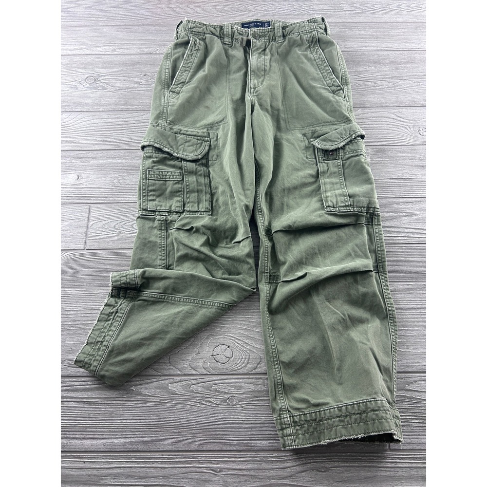 Abercrombie & Fitch Baggy Cargo Pants Olive Green 28x28 Wide Leg Utility Pants
